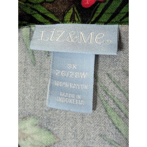 Liz & Me Hawaiian Button Shirt Womens Plus 3X Black Hibiscus Tropical Fiji Palm - Picture 4 of 5
